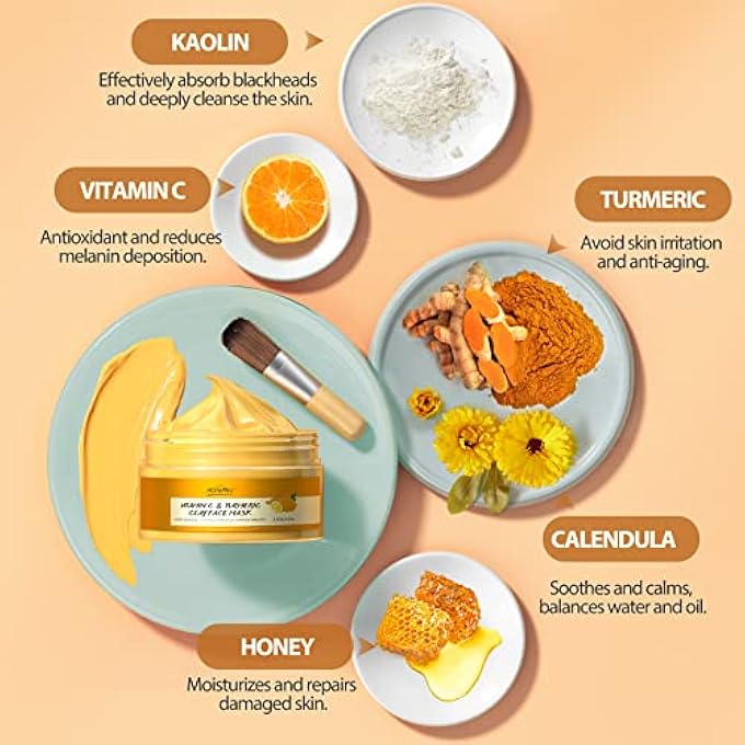 POP MODERN.C TURMERIC VITAMIN C CLAY MASK DEEP CLEANSING FACE MASK SKIN CARE IMPROVE BLACKHEADS ACNE DARK SPOTS AND EVEN OUT SKIN TONE FACIAL MASK CONTROL OIL AND REFINING PORES - Image 3